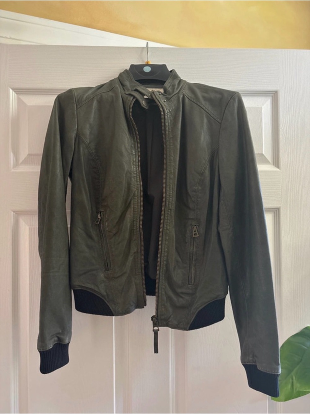 Lucky Brand Green Leather Bomber Jacket